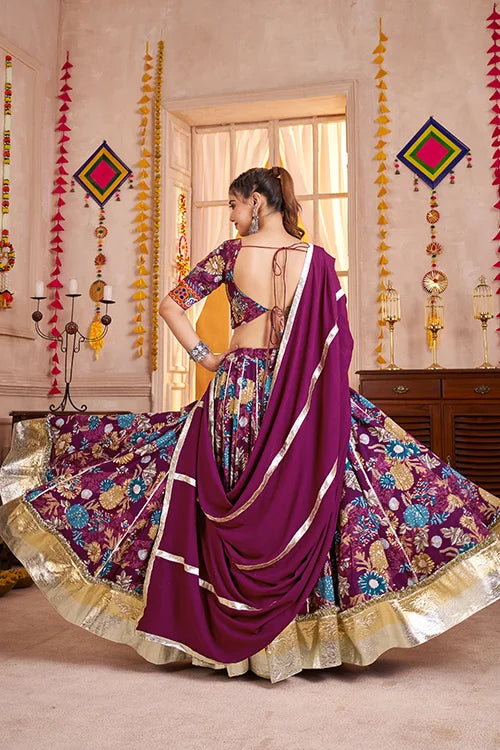 Purple Printed Navratri Chaniya Choli for Women