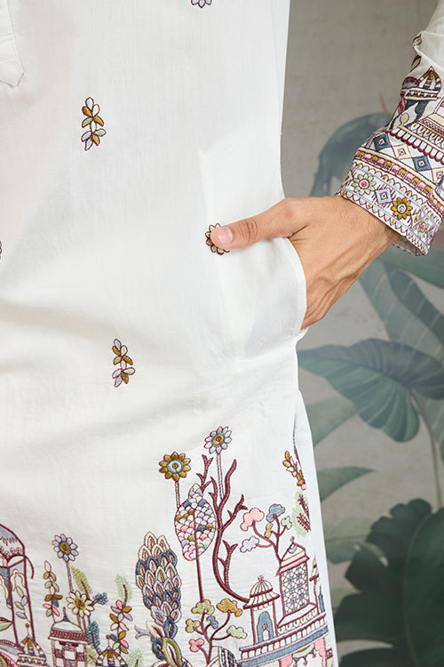 Classic White Kurta Pajama For Men With Rich Embroidery