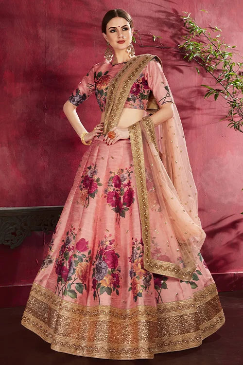 Traditional Bridal lehenga Cholis For Women New Collection Peach Colour