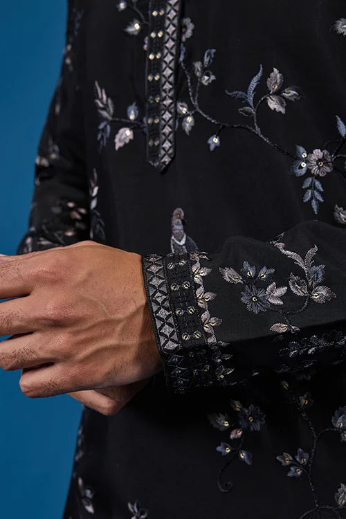 Magic Black Embroidered Stylish Kurta Set for Mens Wear