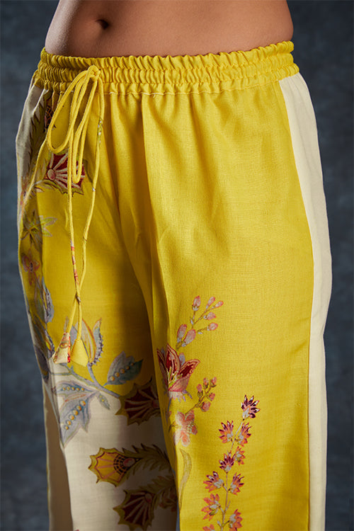 Yellow Linen Print Work Co-Ord Set
