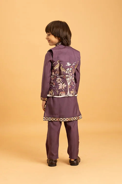 Graceful Purple Koti Kurta Set for Kids Wear
