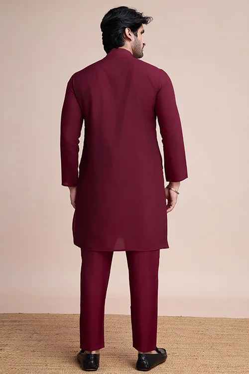 Designer Maroon Men's Silk Kurta For Special Events