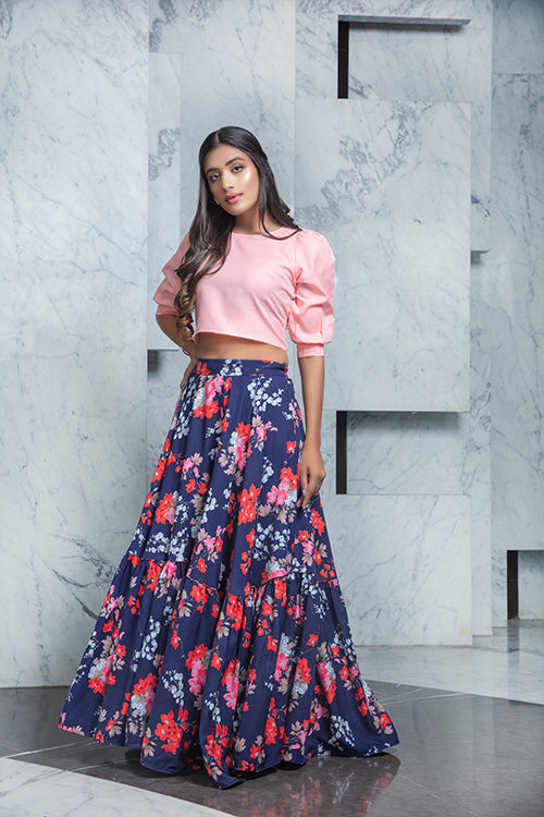Beautiful Pink Printed Crop-Top Set – Shop Now