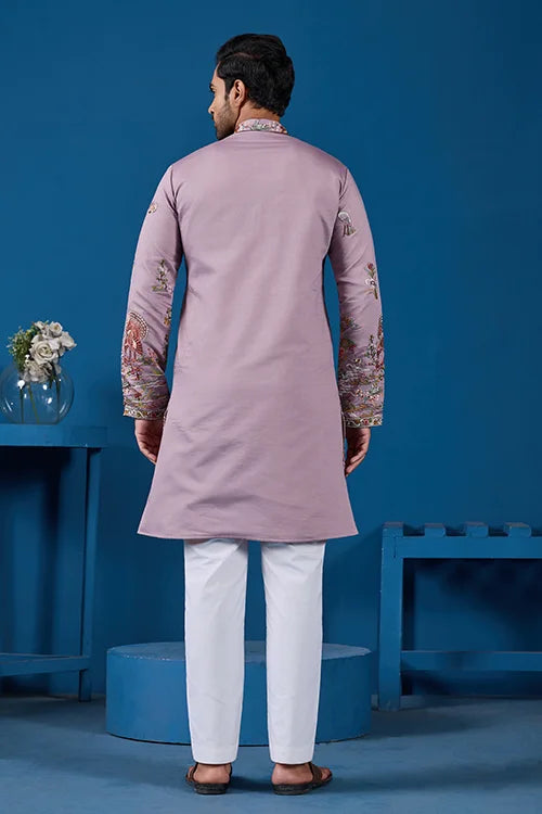 Heavy Embroidered Dusty Pink Kurta for Men