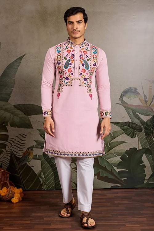 Pink Stylish Traditional Kurta for Mens Wear