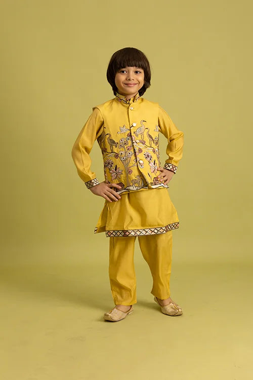 Haldi Yellow Koti Kurta Set for Kids Festival Wear
