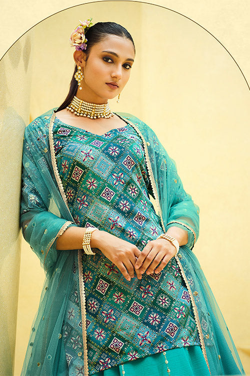 Turquoise Blue Sequins Lehenga Choli for Women