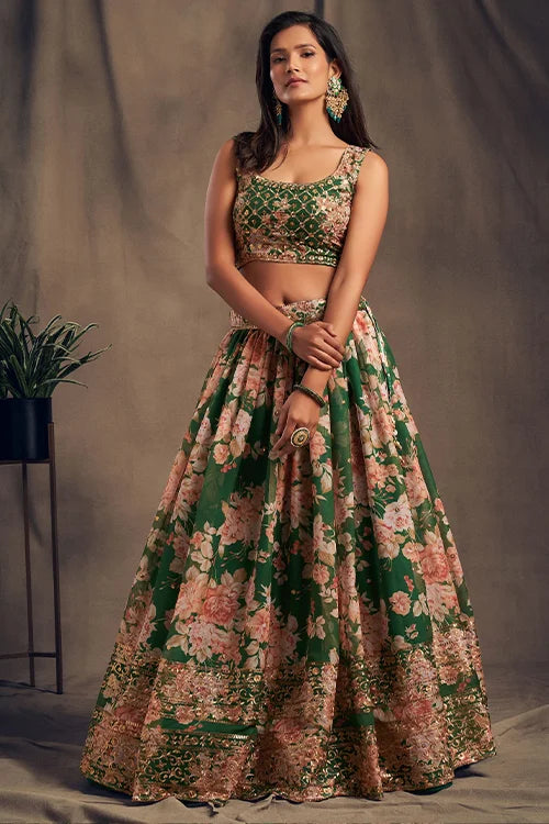 Unique Women Collection Lehenga Choli With Dupatta Green Colour