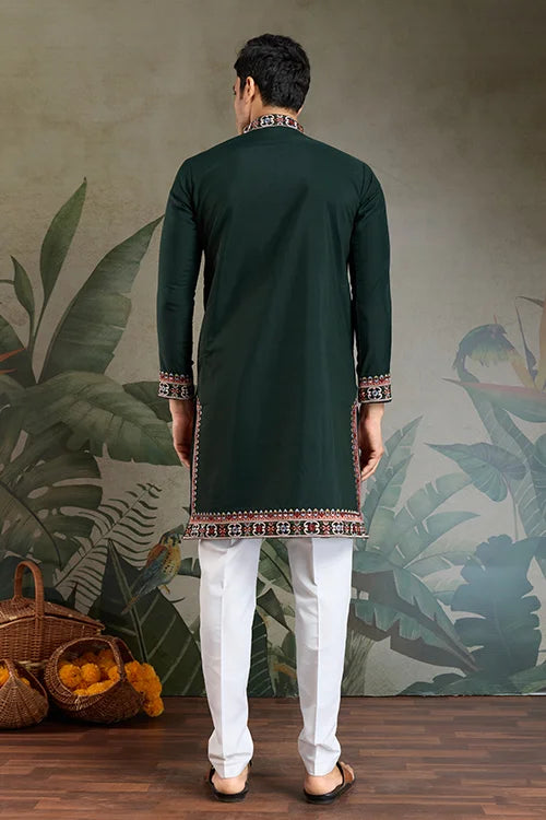 Party & Wedding Green Viscose Silk Kurta for Men