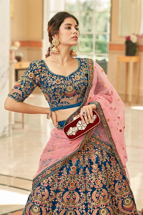 Traditional Velvet Bridal Lehenga Choli with Zari Embroidery