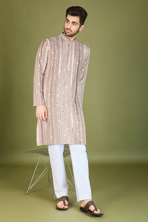 Viscose Rayon Ivery Color Heavy Embroidered Kurta for Men