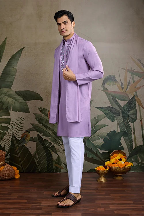 Dusty Pink Mirror Work Kurta for Men - Designer Wear