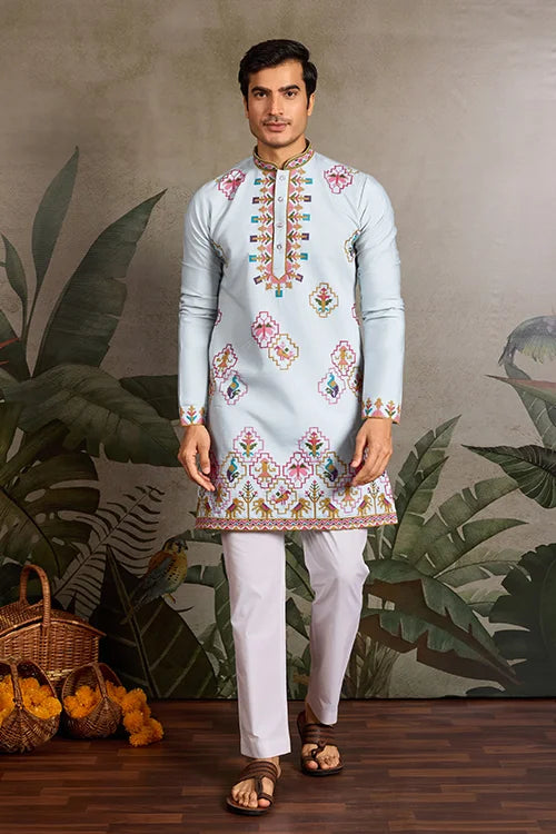 Elegant Look Indian Festive Sky Blue Kurta for Men