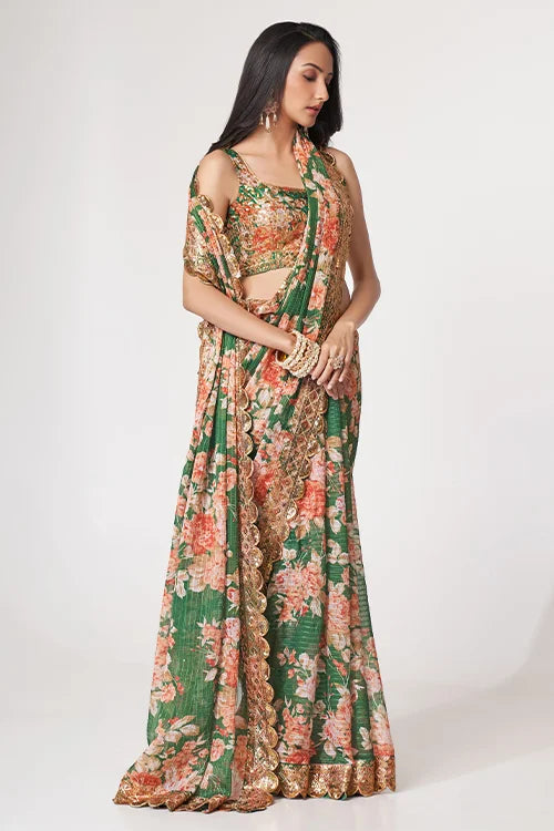 Weddin Colection For Women Wear Preety Saree Green Colour