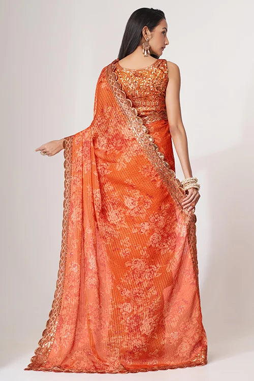 Weddin Saree Collection For Women Wear Orange Colour