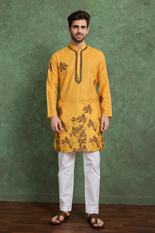 Haldi Special Mustard Yellow Kurta Pajama for Male