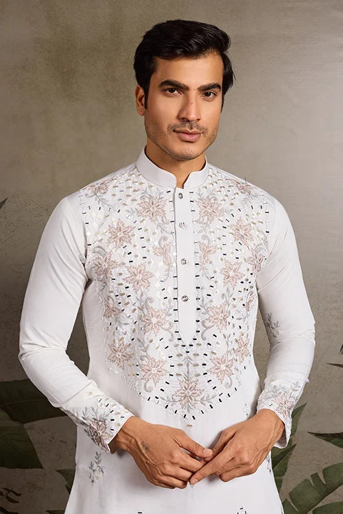 Classic White Mirror with Embroidered Work Kurta for Weddings