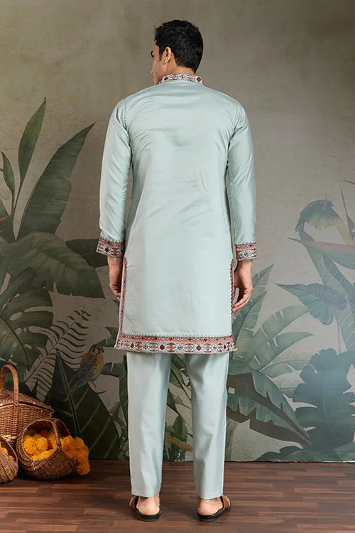 Traditional Sky Blue Embroidered Kurta Pajama Set