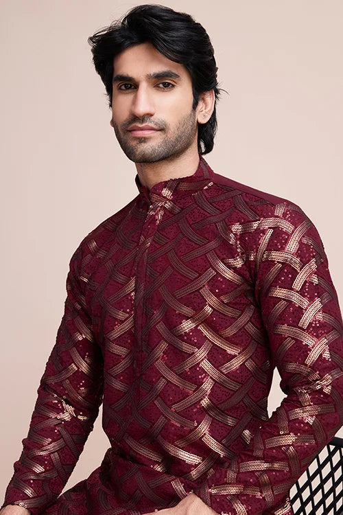 Maroon Traditional Look Ethnic Wear Kurta For Men
