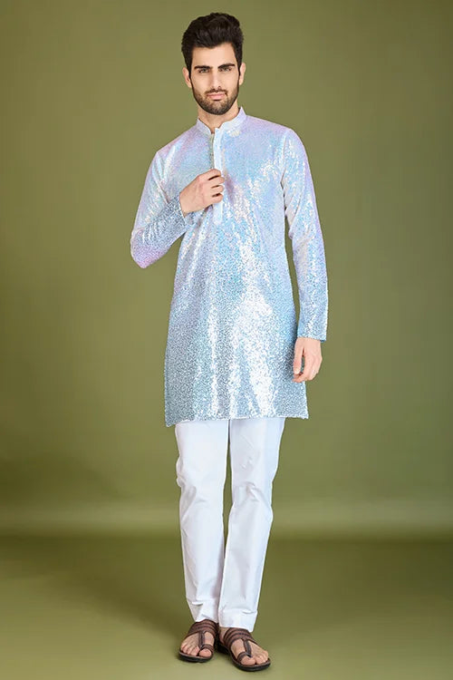 Stylish Ombre Blue Kurta For Men – Festive & Wedding Men's Kurta