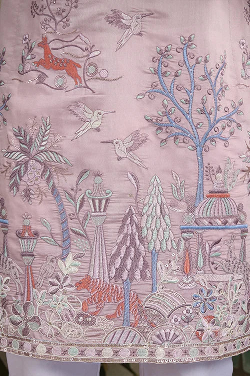 Designer Peach Viscose Silk fancy kurtas for men