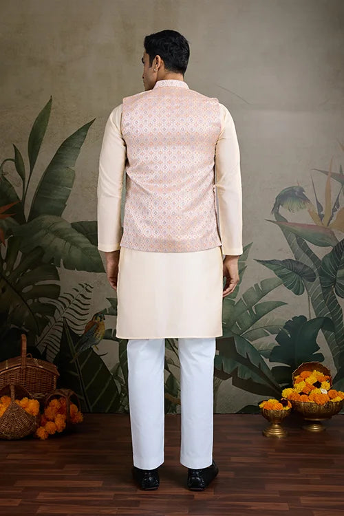 Traditional Beige Kurta Set with Koti Jacket