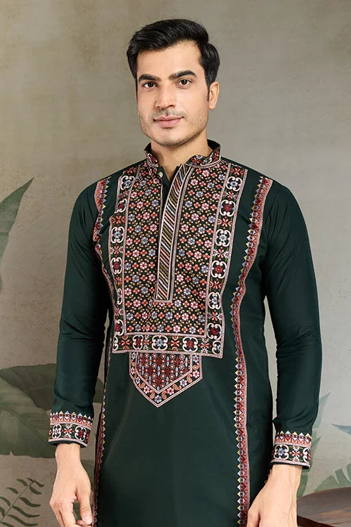 Party & Wedding Green Viscose Silk Kurta for Men