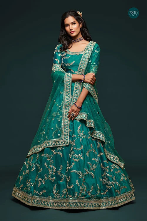 Wedding Collection For Bridal Wear Lehenga Choli With Dupatta Green Colour