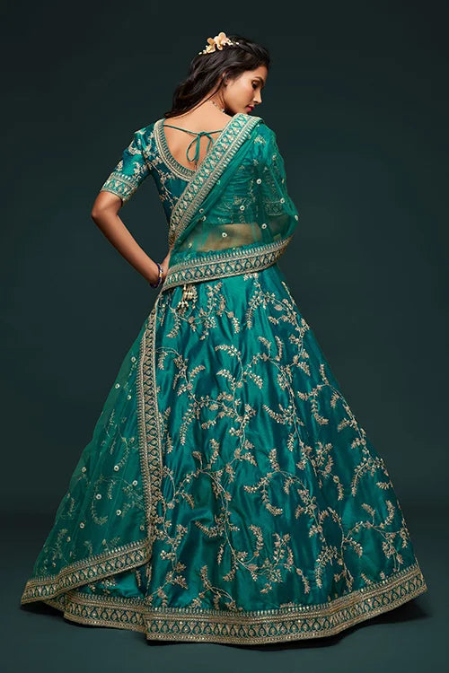 Wedding Collection For Bridal Wear Lehenga Choli With Dupatta Green Colour