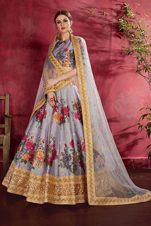 Wedding Collection Lehenga Choli In Grey Colour