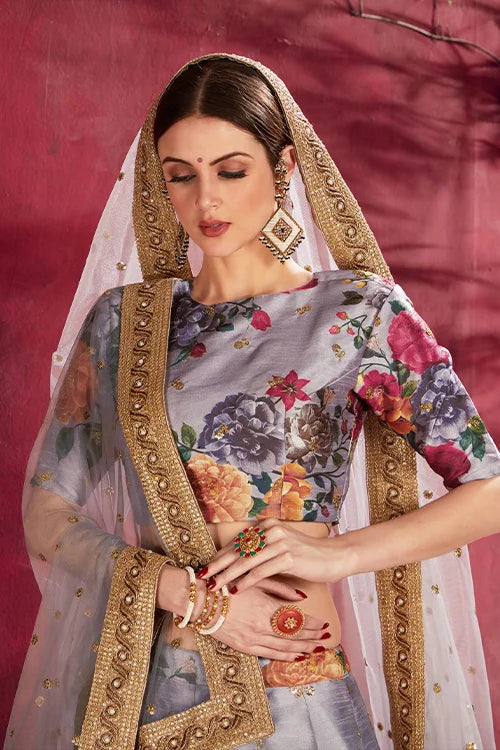Wedding Collection Lehenga Choli In Grey Colour
