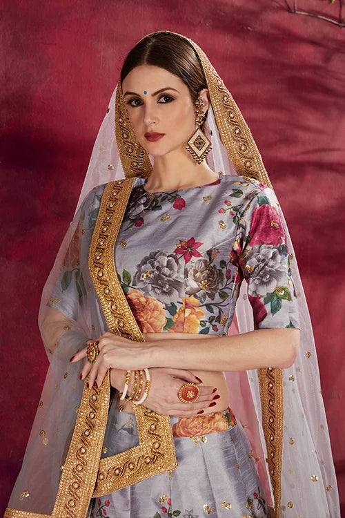 Wedding Collection Lehenga Choli In Grey Colour