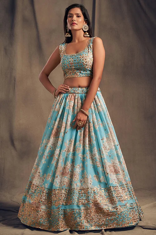 Wedding Collection for Women Lehenga Choli With Dupatta Sky Blue Colour
