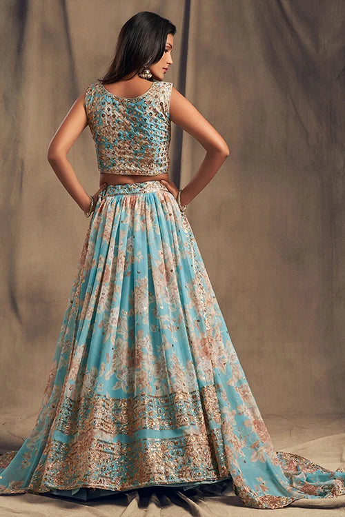 Wedding Collection for Women Lehenga Choli With Dupatta Sky Blue Colour