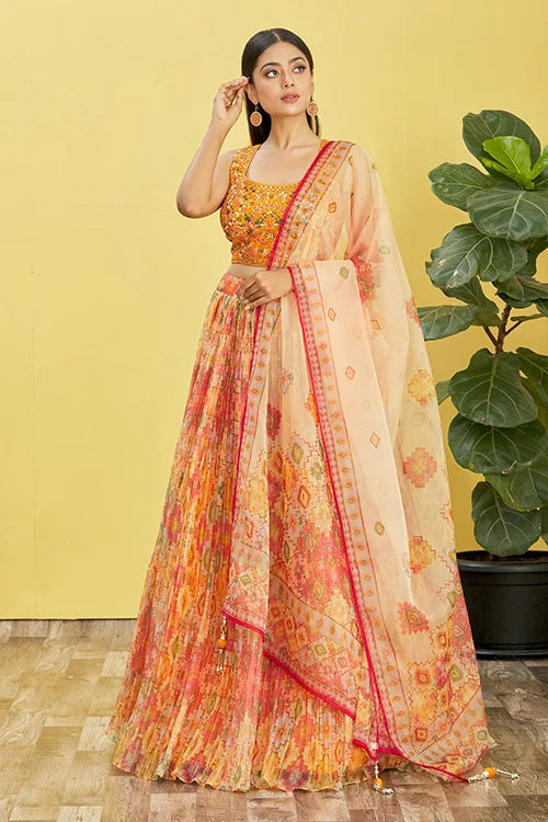 Wedding Haldi Wear Yellow Organza Lehenga Choli