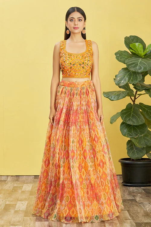 Wedding Haldi Wear Yellow Organza Lehenga Choli