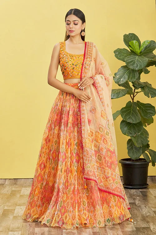 Wedding Haldi Wear Yellow Organza Lehenga Choli