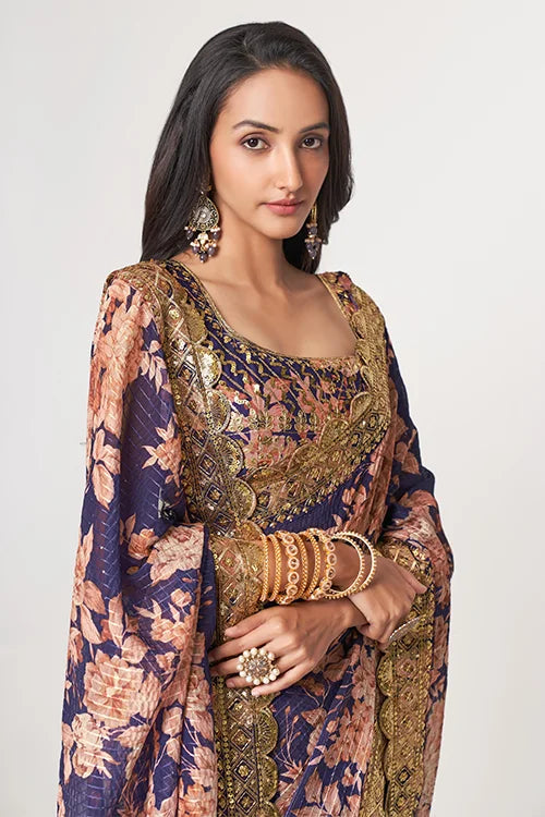 Wedding Saree For Women Wear Purple Colour