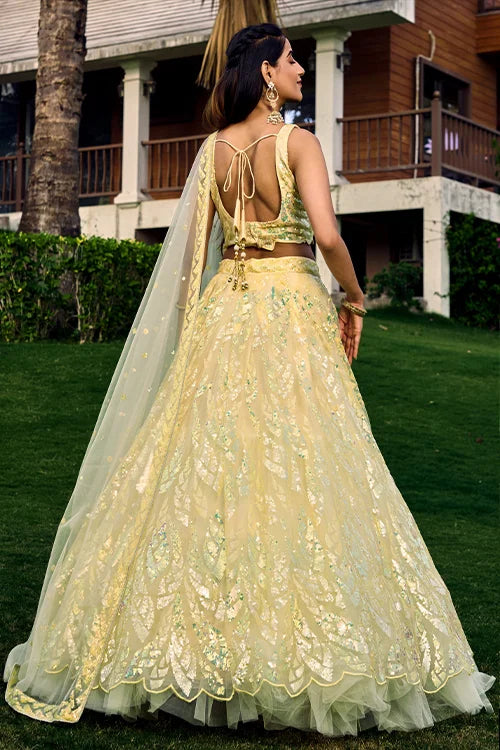 Wedding Wear Yellow Lehenga Choli Thread With Multiple Sequins Embroidered Work