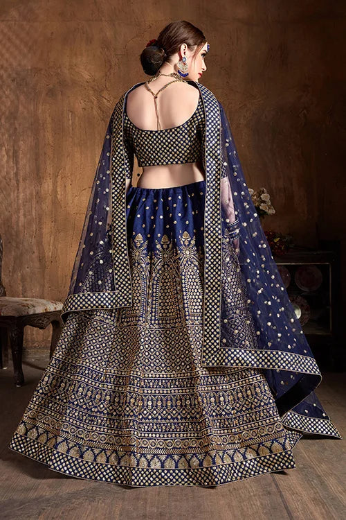 Wedding Wear Navy Blue Colour Embroidery  Lehenga Choli