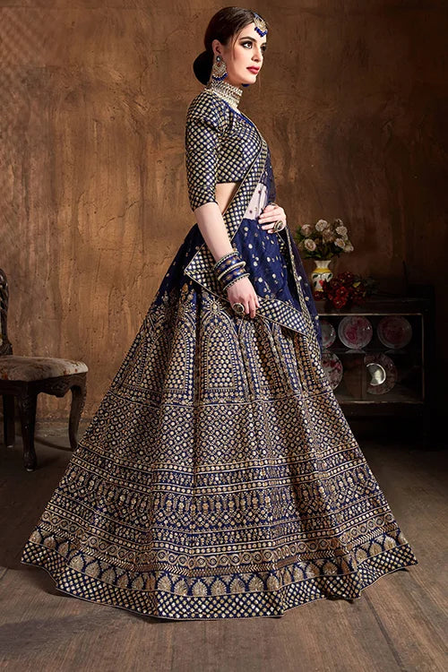 Wedding Wear Navy Blue Colour Embroidery  Lehenga Choli