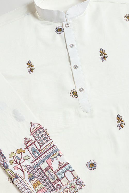 Classic White Kurta Pajama For Men With Rich Embroidery