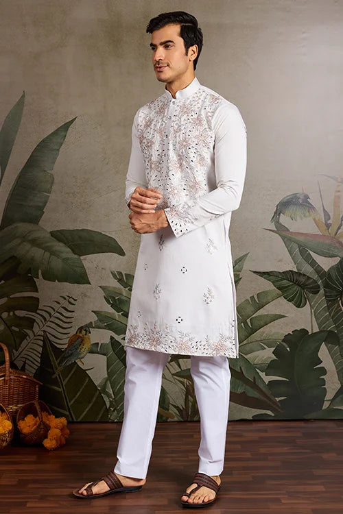Classic White Mirror with Embroidered Work Kurta for Weddings