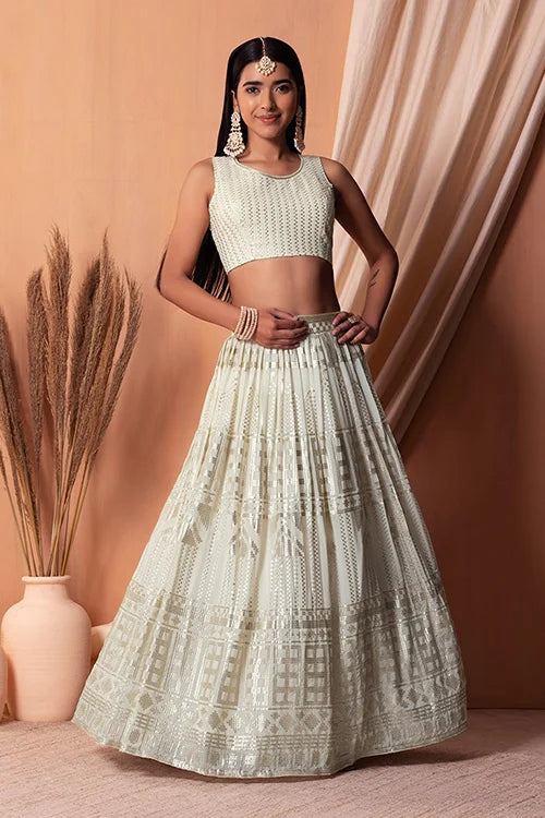 White Bollywood Georgette Lehenga Choli with Sequins
