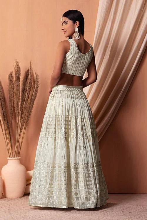 White Bollywood Georgette Lehenga Choli with Sequins