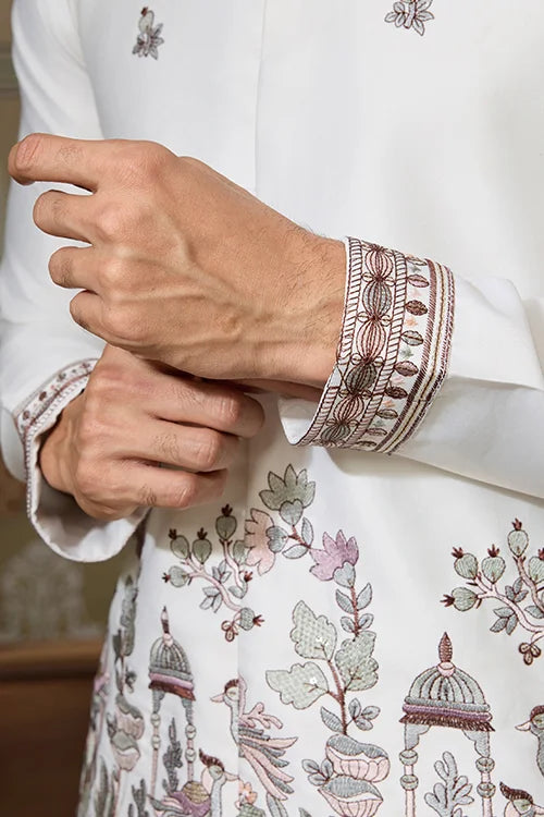 Latest Embroidered Designer White Koti Kurta Set for Mens