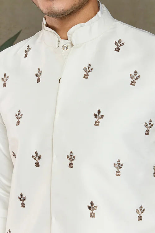 Cultural Function Special White Color Kurta Koti for Men