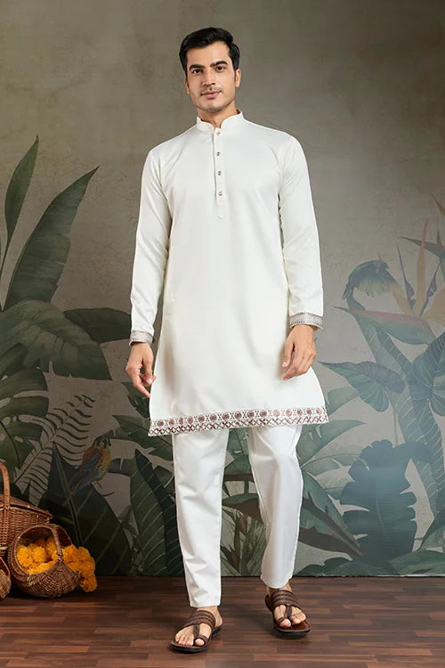 Cultural Function Special White Color Kurta Koti for Men