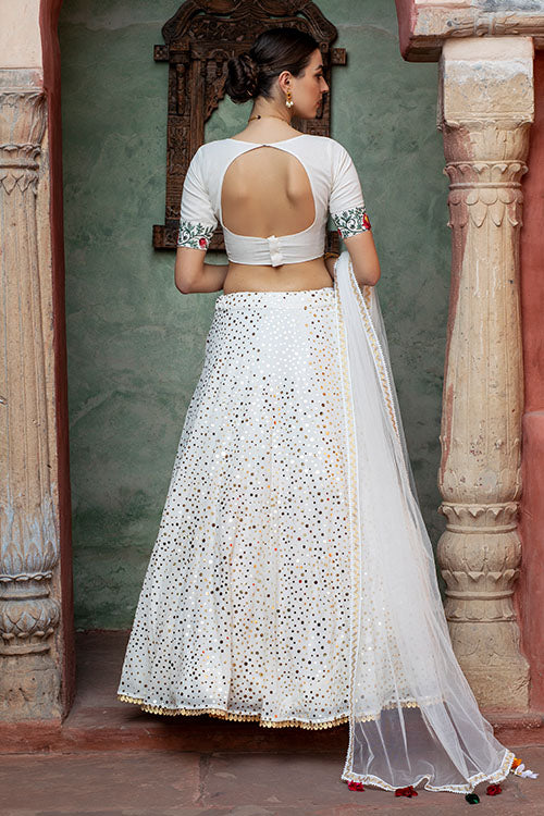 White Color Exclusive Sequins Work Embellishments Lehenga Choli Collection